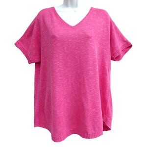 LiNeN Cotton Eileen Fisher Sweater Slub Knit V Neck Pullover Pink Ribbed L